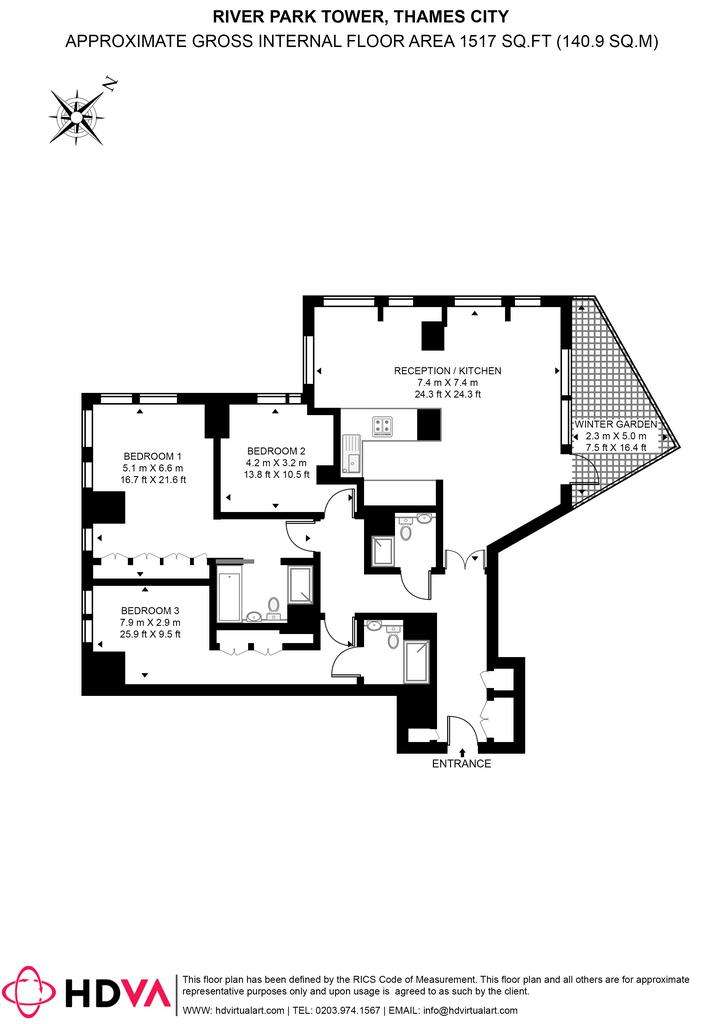 3 bedroom flat to rent - floorplan