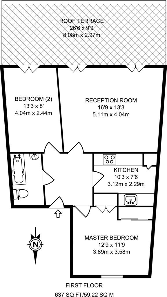 2 bedroom flat to rent - floorplan