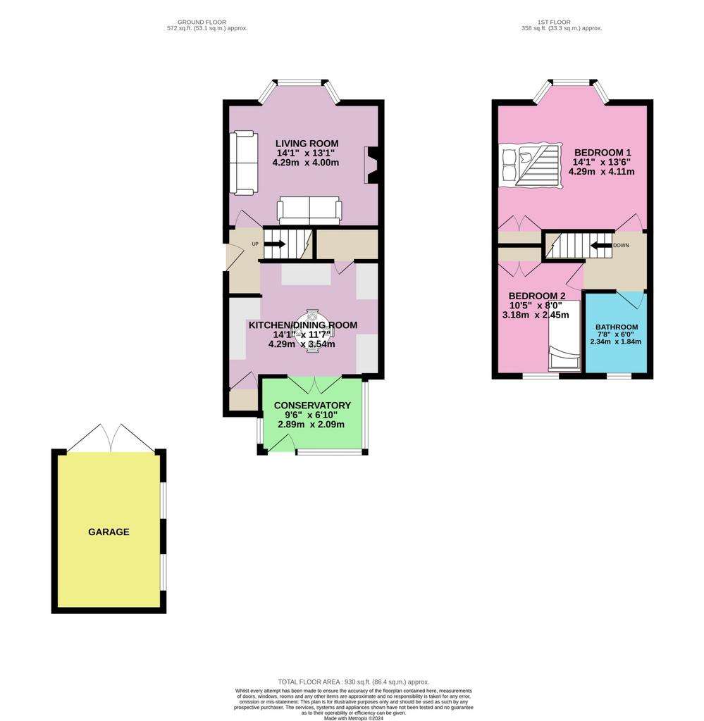 2 bedroom semi-detached house for sale - floorplan