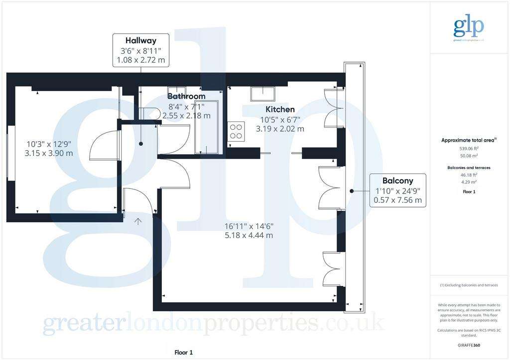 1 bedroom flat to rent - floorplan