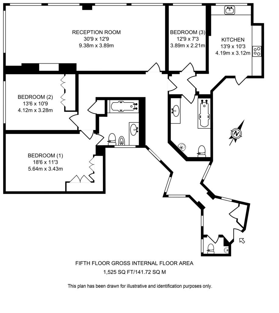 3 bedroom flat to rent - floorplan