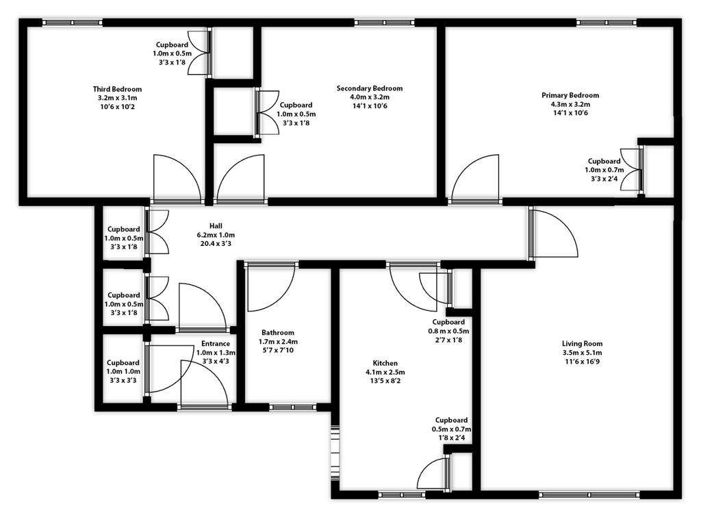 3 bedroom flat for sale - floorplan