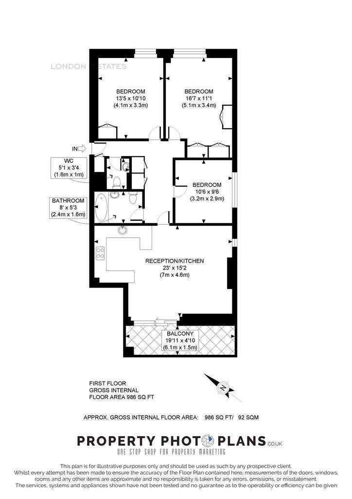 3 bedroom flat to rent - floorplan