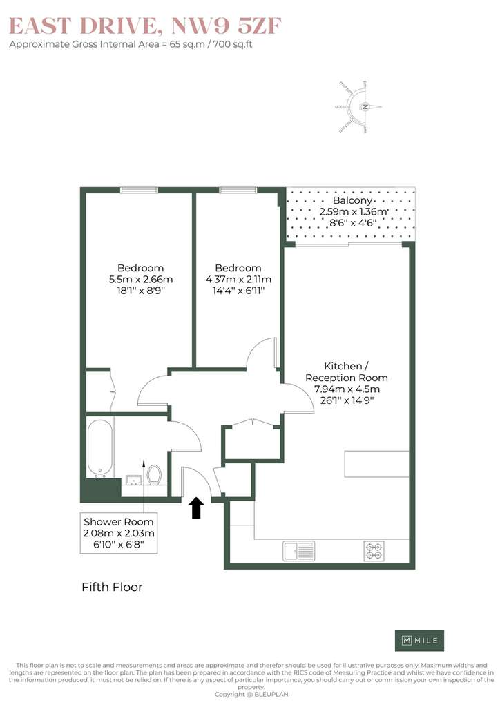 2 bedroom flat to rent - floorplan