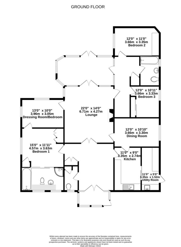 4 bedroom detached bungalow to rent - floorplan