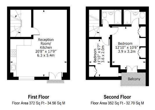 2 bedroom duplex apartment to rent - floorplan