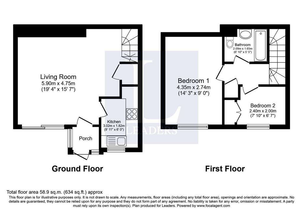 2 bedroom end of terrace house to rent - floorplan