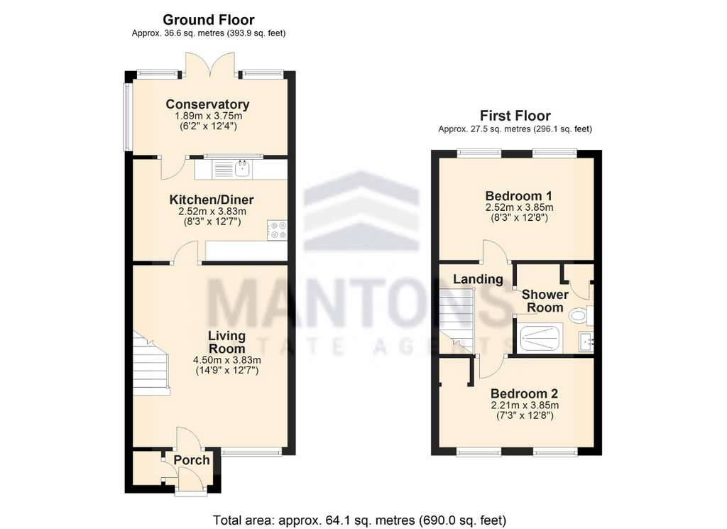 2 bedroom terraced house to rent - floorplan