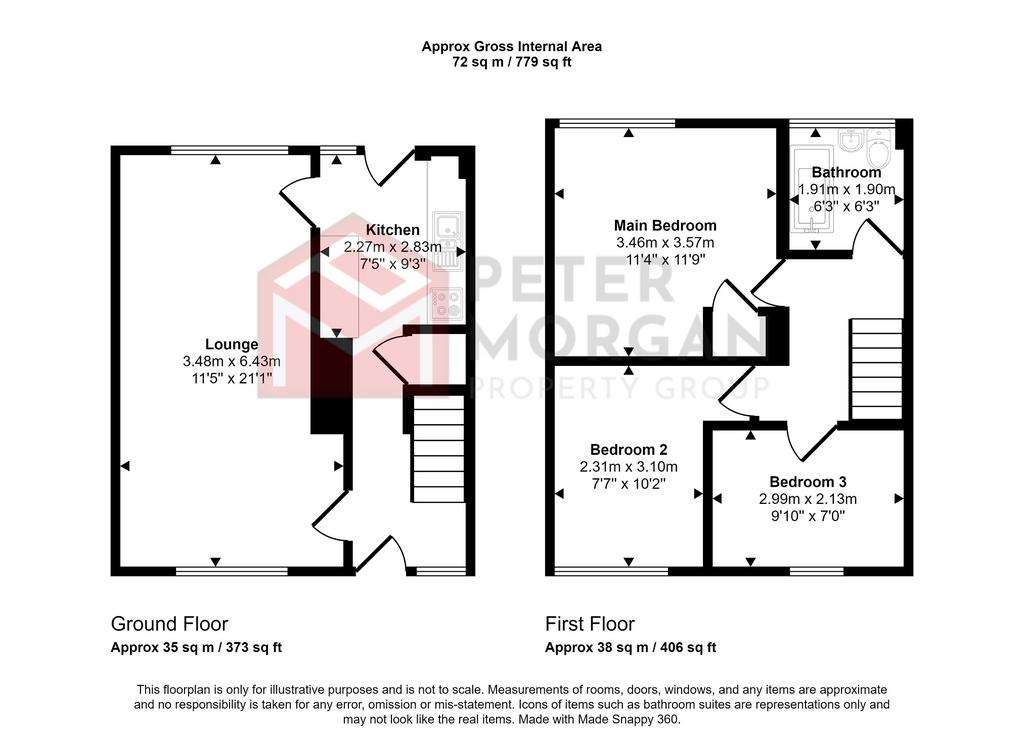 3 bedroom terraced house for sale - floorplan