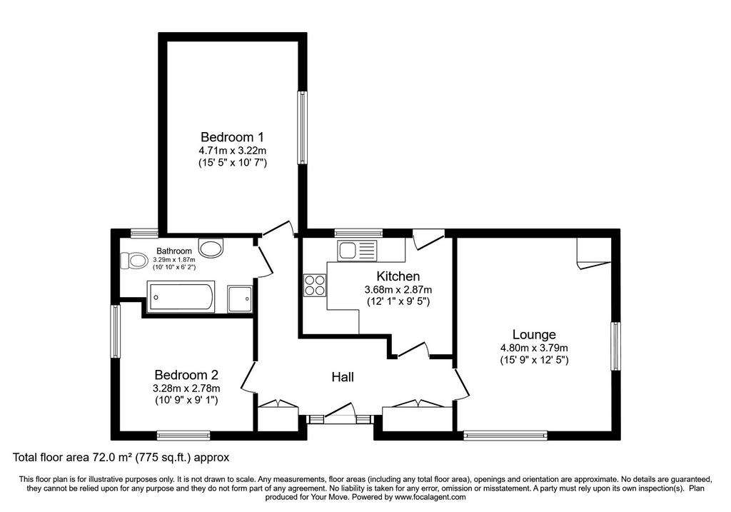 2 bedroom bungalow for sale - floorplan