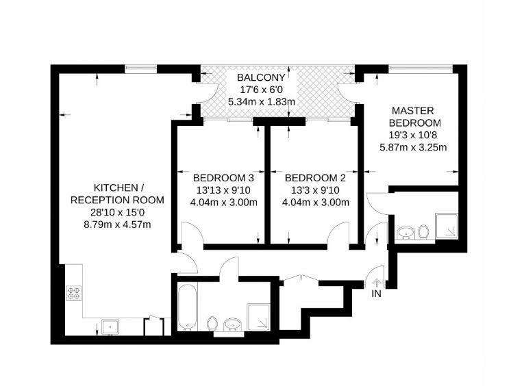 3 bedroom flat to rent - floorplan