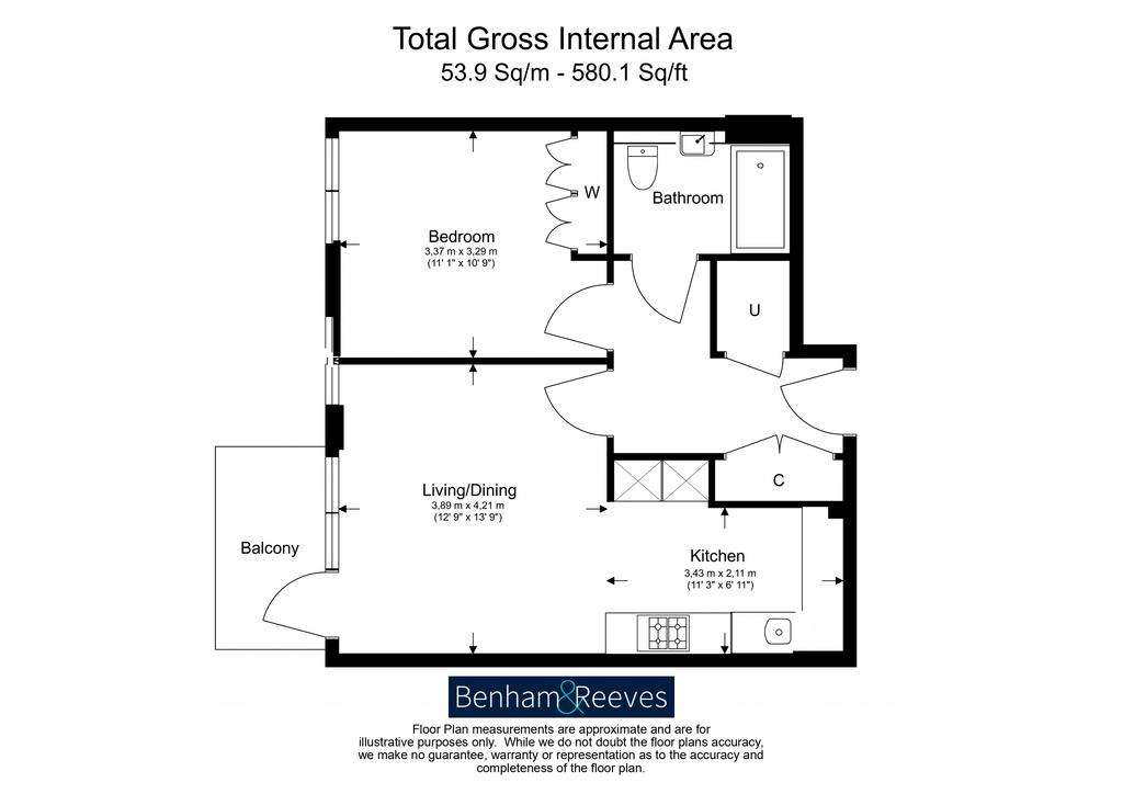 1 bedroom flat to rent - floorplan