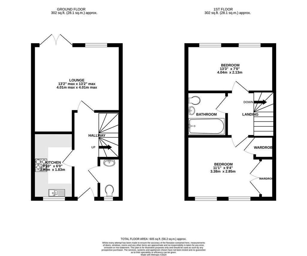 2 bedroom end of terrace house to rent - floorplan