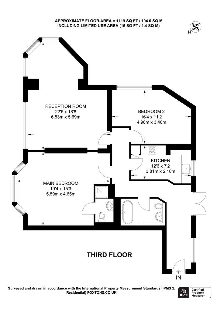 2 bedroom flat to rent - floorplan