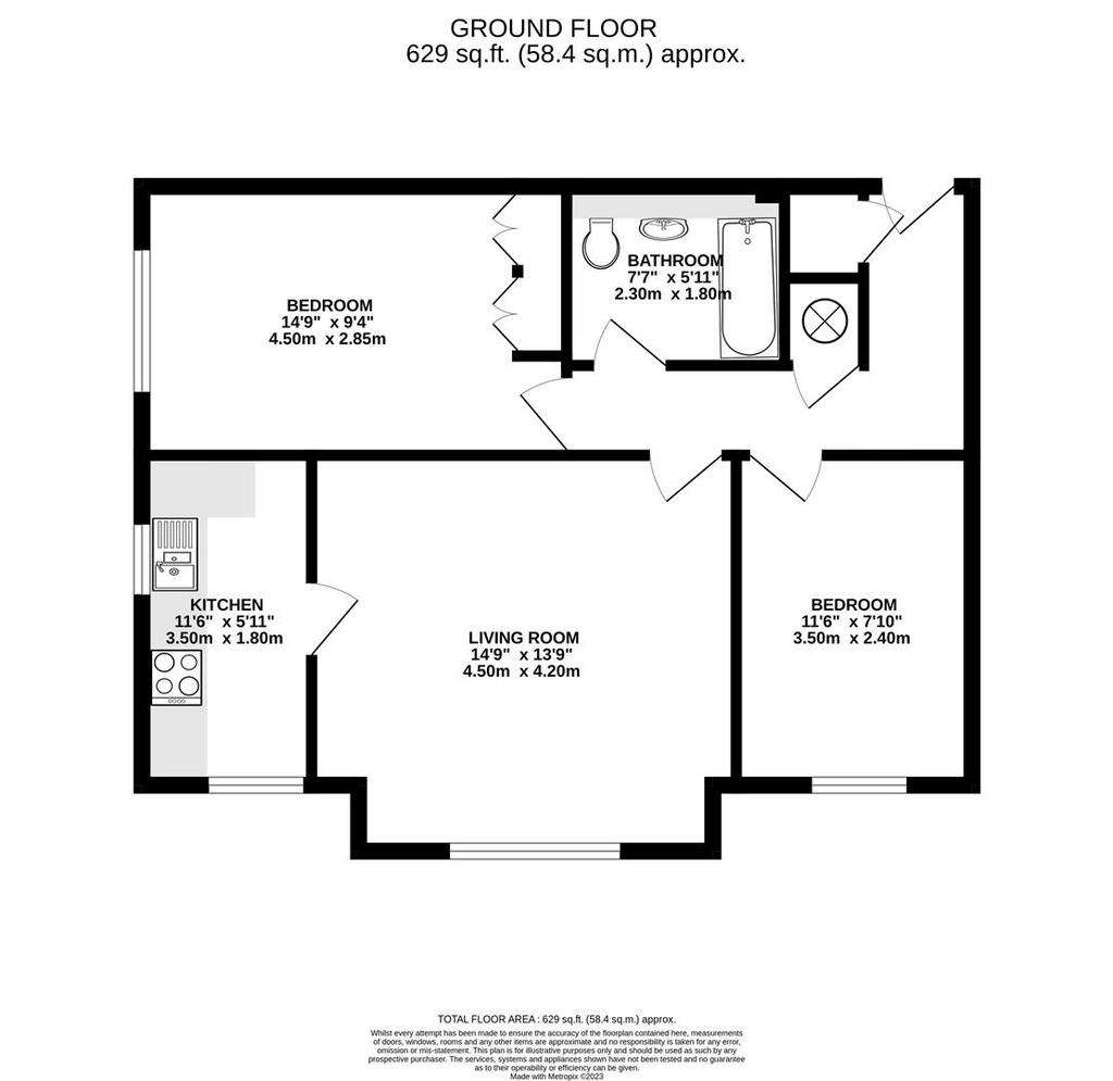 2 bedroom flat to rent - floorplan