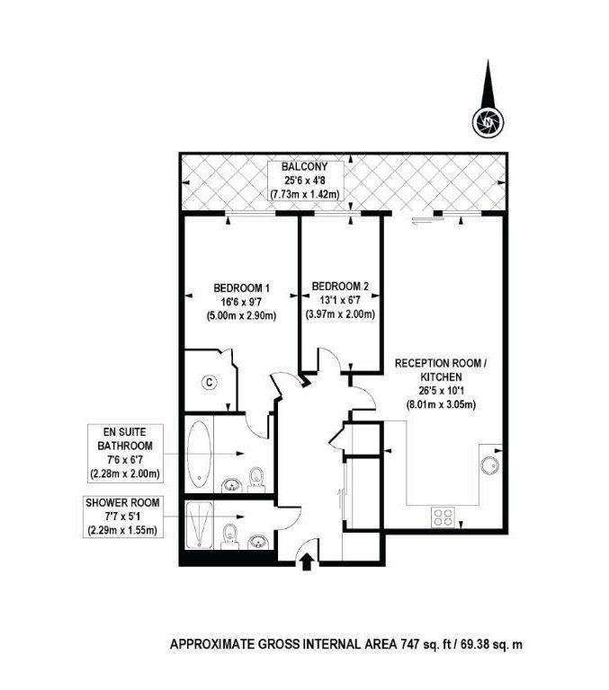 2 bedroom flat to rent - floorplan