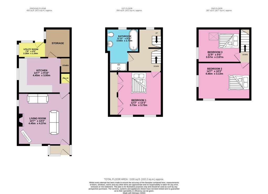 3 bedroom end of terrace house for sale - floorplan