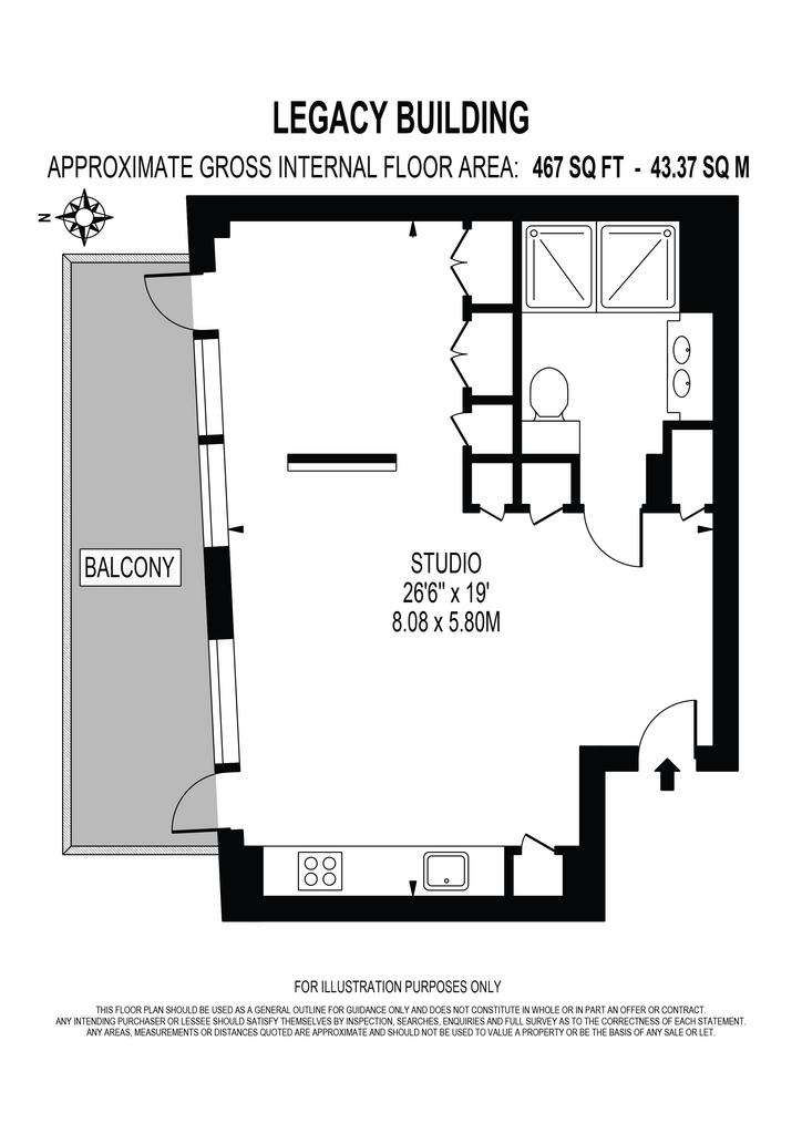 Studio flat to rent - floorplan