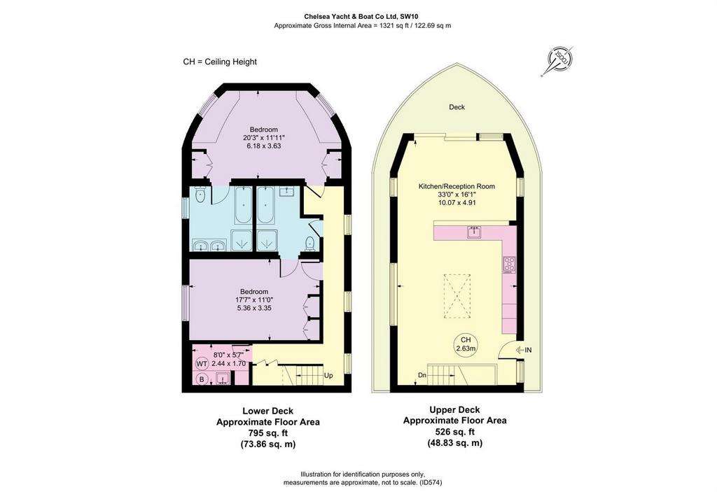 2 bedroom house boat to rent - floorplan