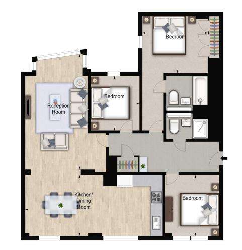 3 bedroom flat to rent - floorplan