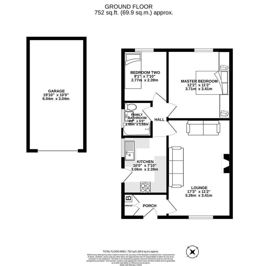 2 bedroom semi-detached bungalow for sale - floorplan