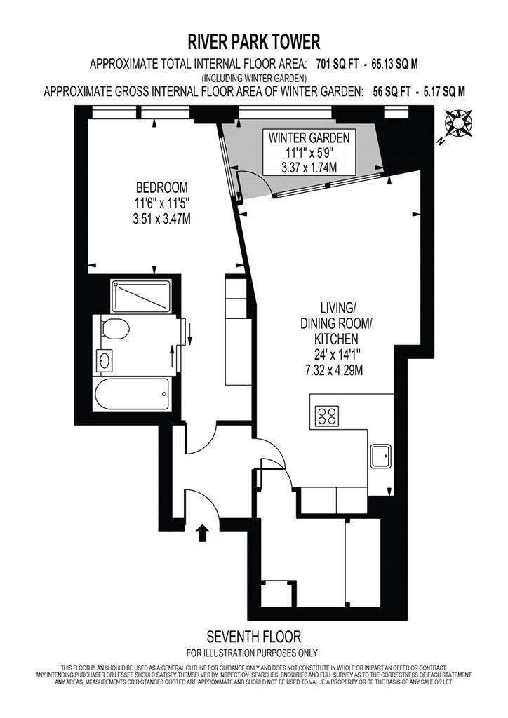 1 bedroom flat to rent - floorplan