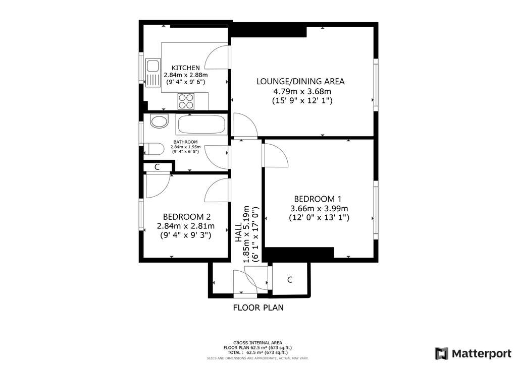 2 bedroom flat to rent - floorplan