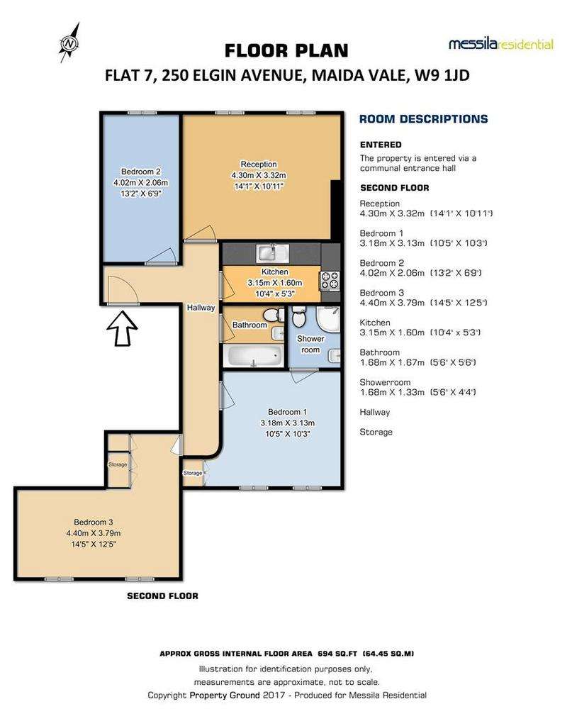 3 bedroom flat to rent - floorplan