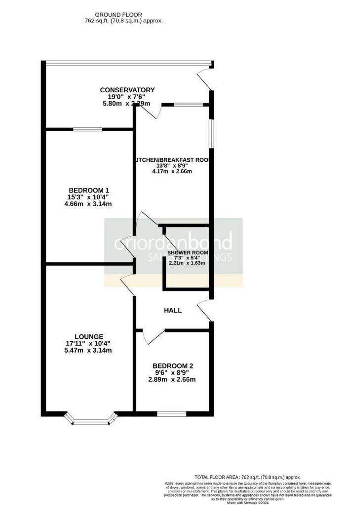 2 bedroom semi-detached bungalow for sale - floorplan