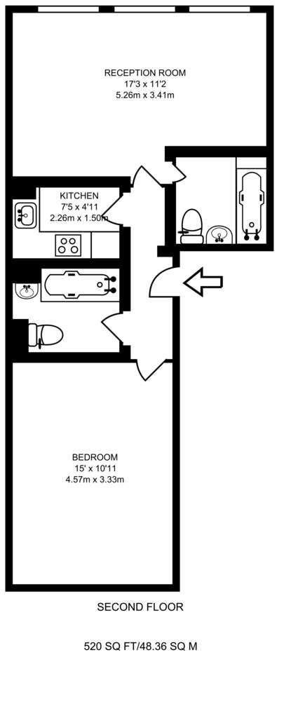 Studio flat to rent - floorplan