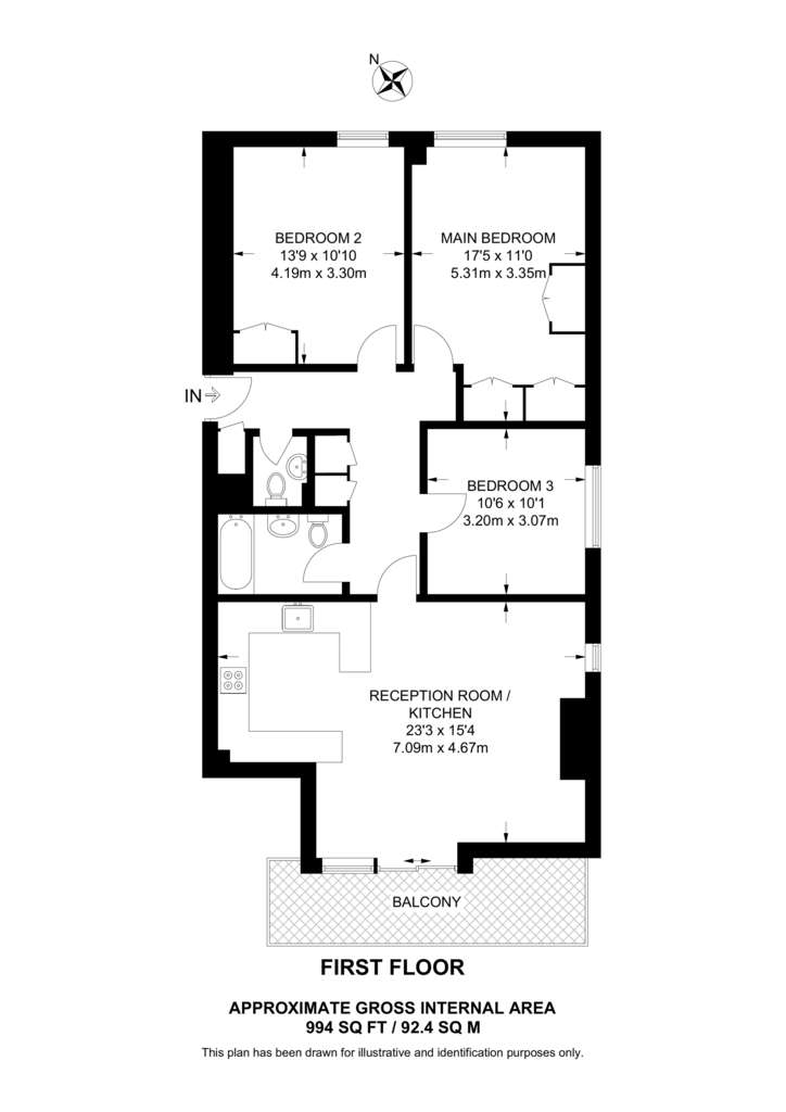 3 bedroom flat to rent - floorplan