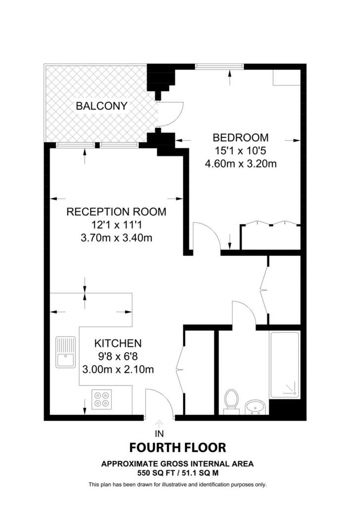 1 bedroom flat to rent - floorplan