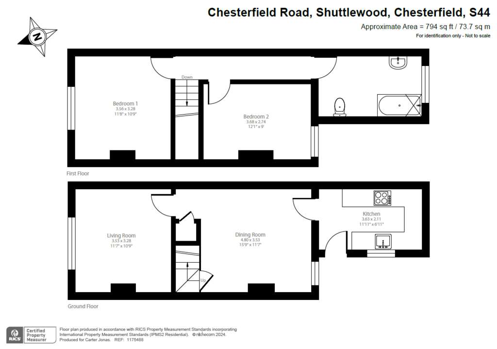 2 bedroom end of terrace house to rent - floorplan