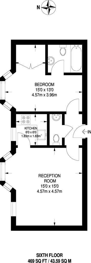 1 bedroom flat to rent - floorplan