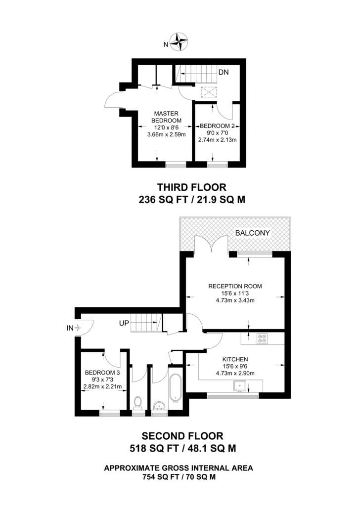 3 bedroom flat to rent - floorplan