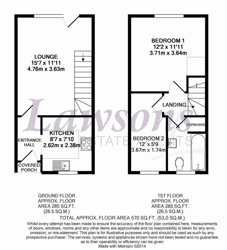 2 bedroom end of terrace house to rent - floorplan