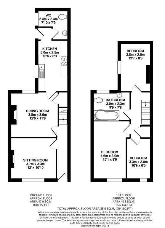 3 bedroom end of terrace house to rent - floorplan