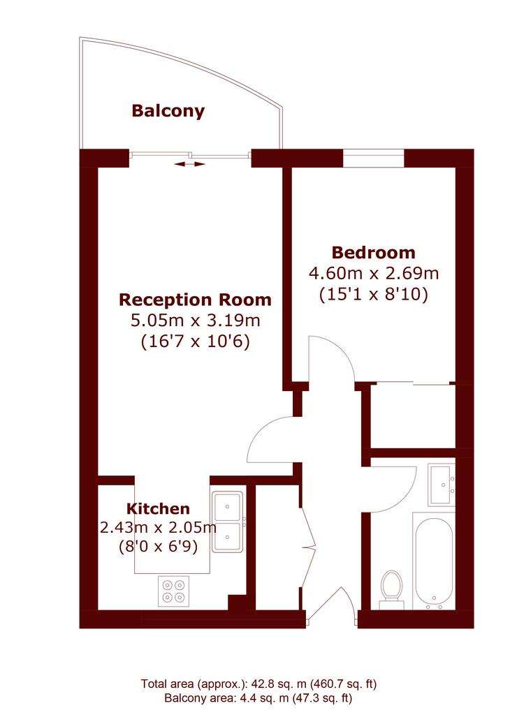 1 bedroom flat to rent - floorplan