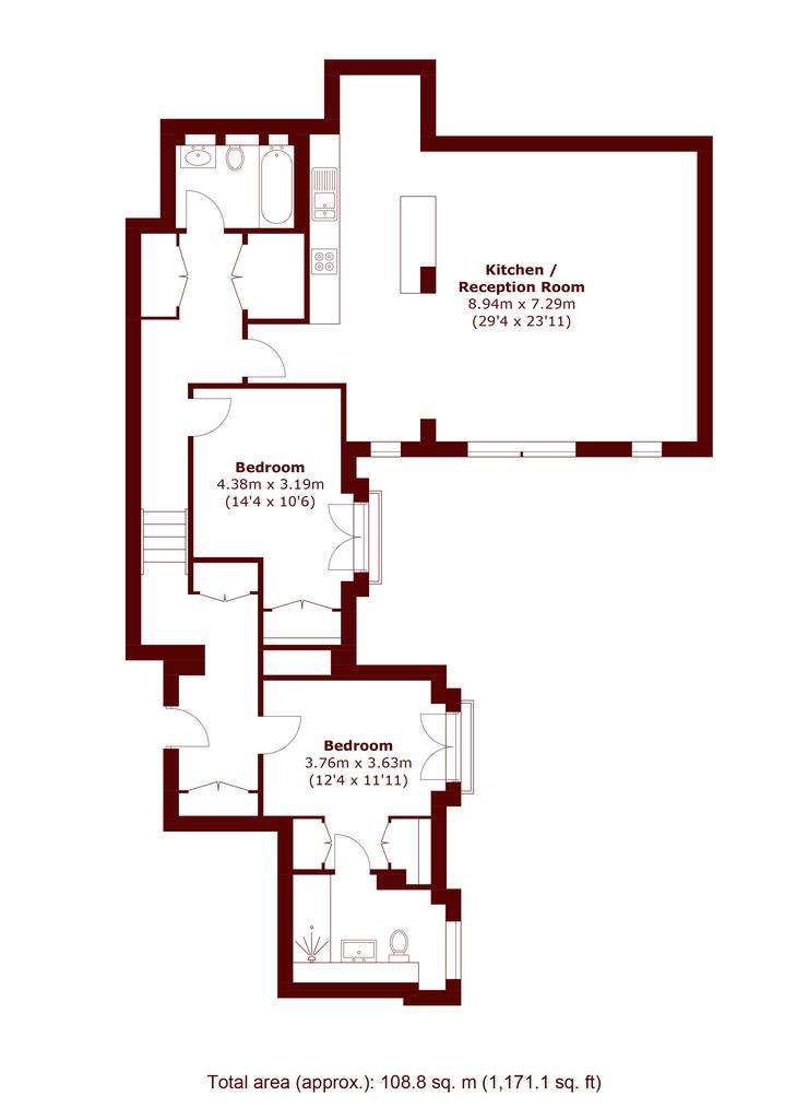 2 bedroom flat to rent - floorplan