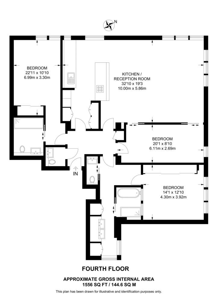 3 bedroom flat to rent - floorplan