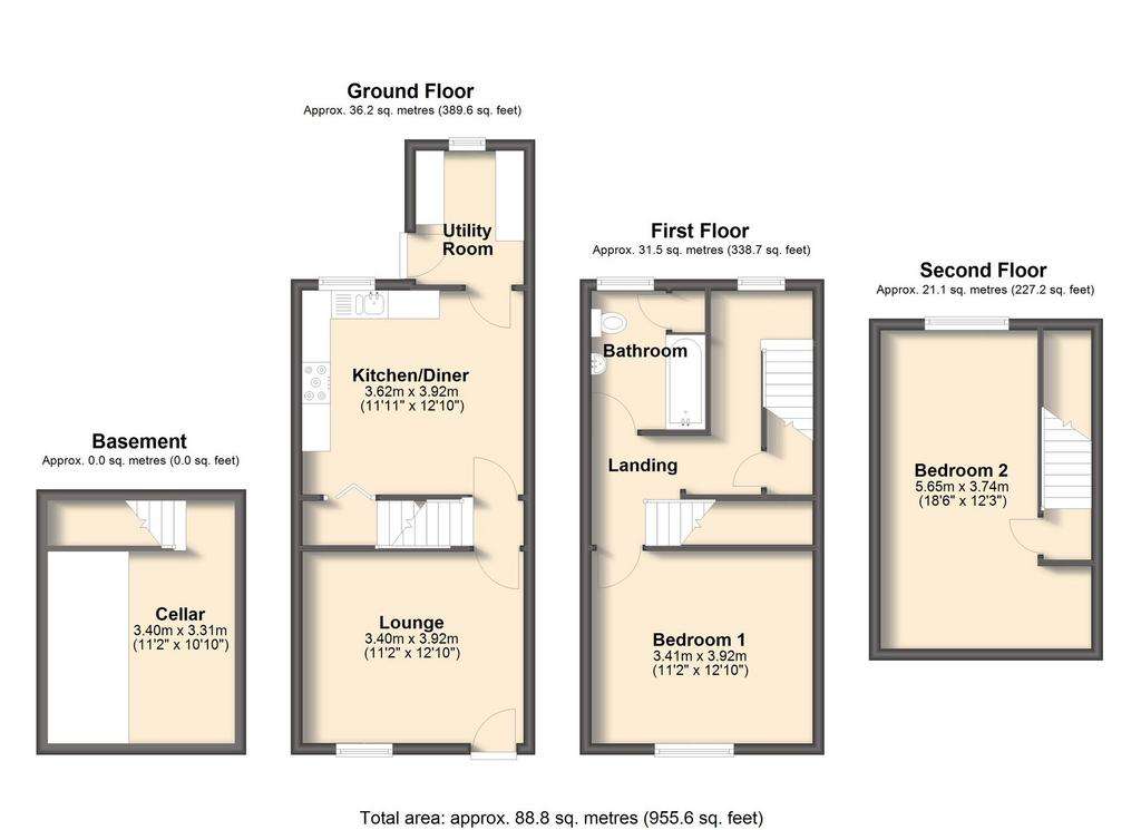 2 bedroom semi-detached house for sale - floorplan