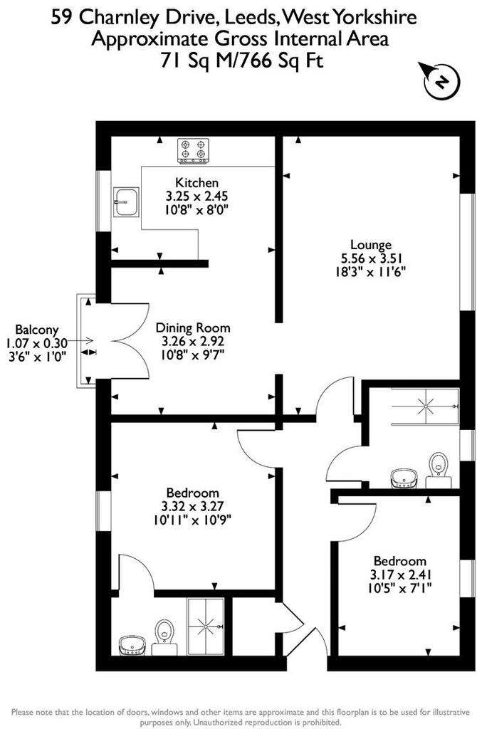 2 bedroom flat to rent - floorplan