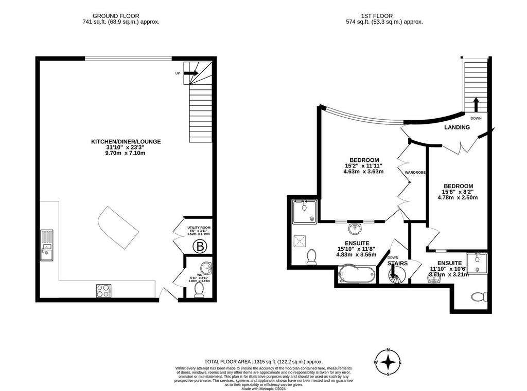 2 bedroom duplex apartment to rent - floorplan