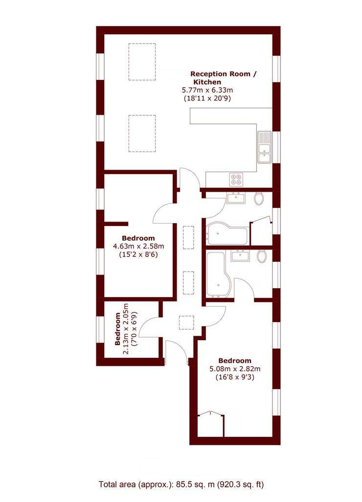 3 bedroom flat to rent - floorplan