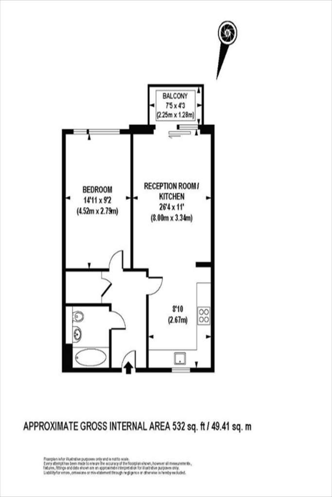 1 bedroom flat to rent - floorplan