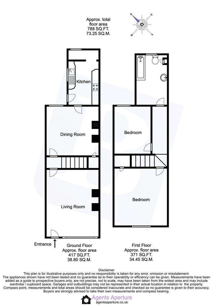 2 bedroom end of terrace house for sale - floorplan