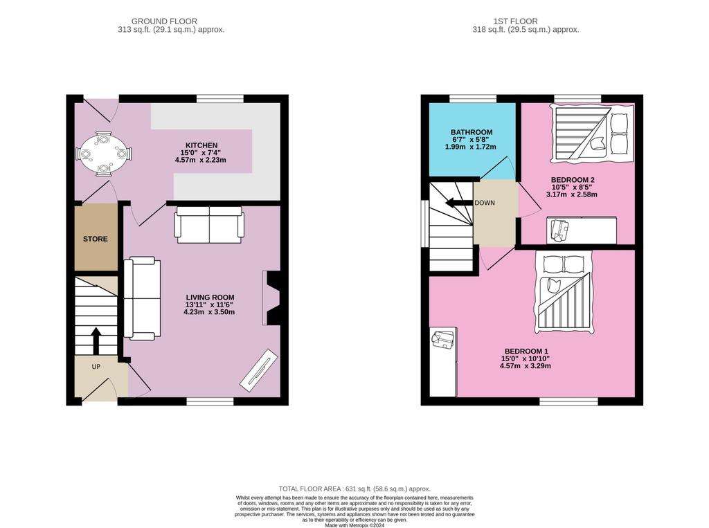 2 bedroom terraced house for sale - floorplan