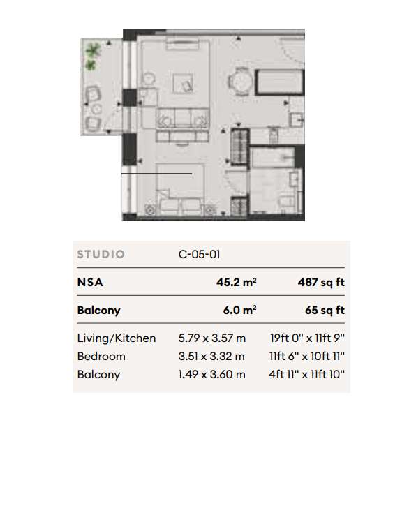 Studio flat to rent - floorplan