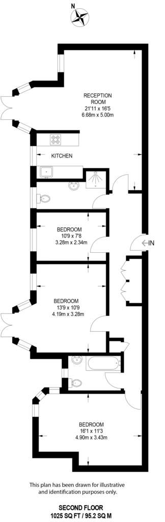 3 bedroom flat to rent - floorplan