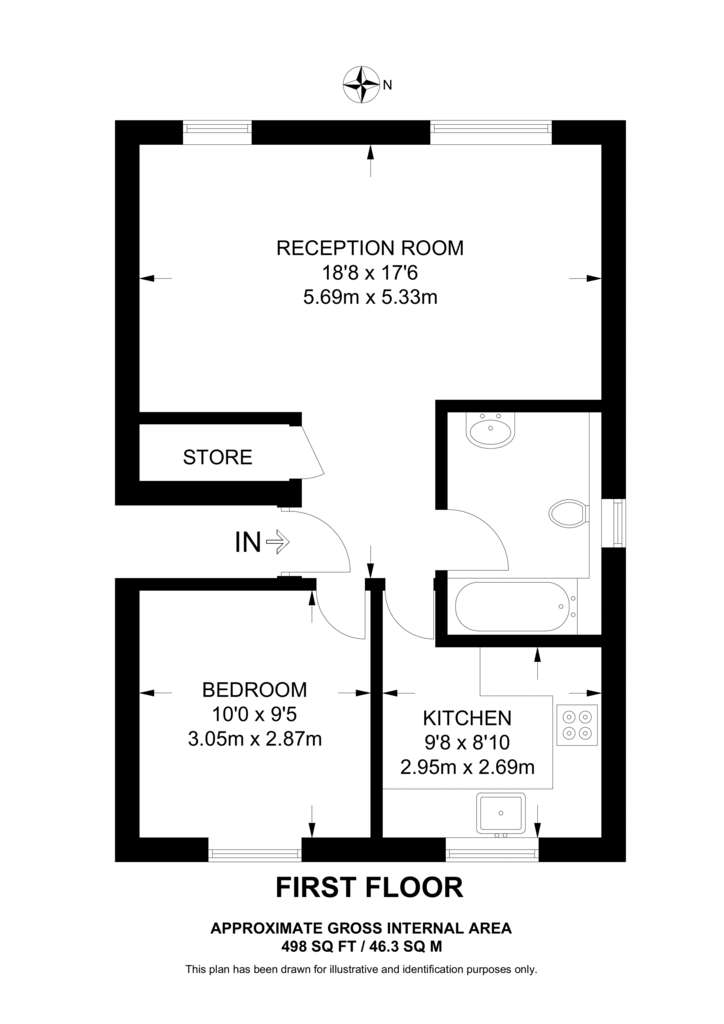 1 bedroom flat to rent - floorplan